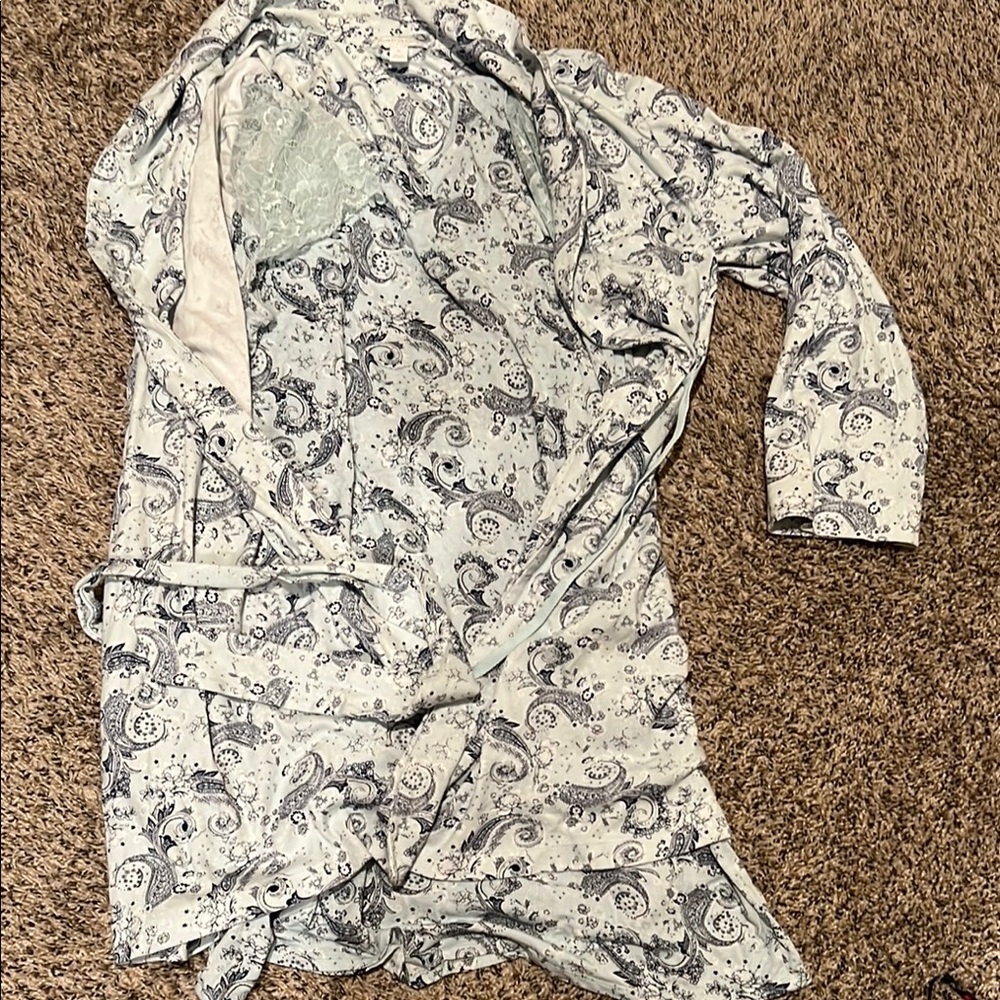 Paisley Print Robe with Lace Detail 2 piece set